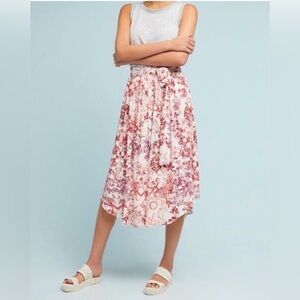 Maeve By Anthropologie Floral High Low Skirt in Orange and Cream